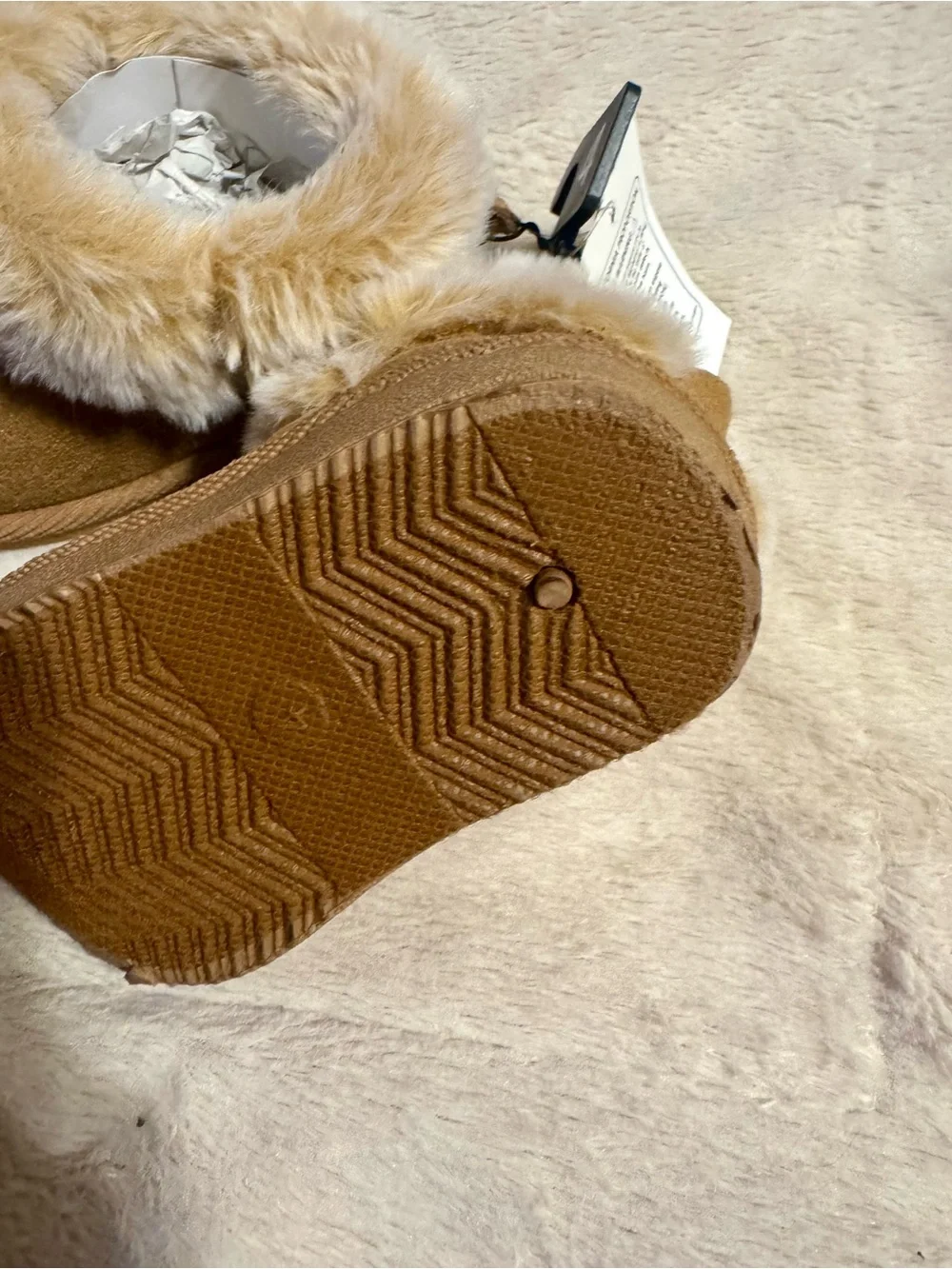 Cozy Faux Fur Cuff Kids Boots - Tan